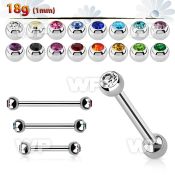 steel eyebrow barbell 1mm w 2.5mm bezel set jewel balls