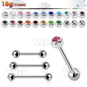 steel eyebrow barbell 1mm w 3mm bezel set jewel balls