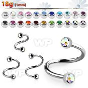 steel eyebrow spiral 1mm w 3mm bezel set jewel balls