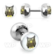 steel fake plug w cute owl logo on white background