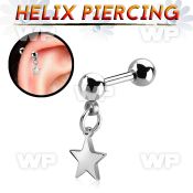 steel helix barbell w dangling plain 316l steel star