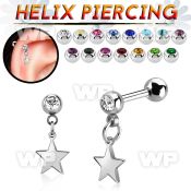 steel helix barbell w jewel ball dangling steell star
