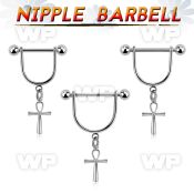 steel nipple stirrup w 5mm balls & a dangling ankh cross 