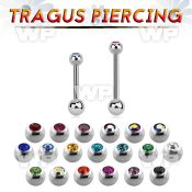 steel tragus barbell 1.2mm w 2.5mm bezel set jewel ball