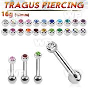 steel tragus barbell 1.2mm w 2.5mm bezel set jewel ball