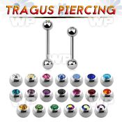steel tragus barbell 1mm w a top 3mm bezel set jewel ball