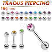 steel tragus barbell 1mm w a top 3mm bezel set jewel ball