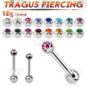 steel tragus barbell 1mm w top 2.5mm bezel set jewel ball