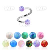 surgical steel spiral 18g w two 3mm synthetic opal balls