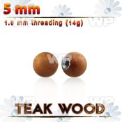 teball5 5mm teak wood ball with a 316l steel 1.6mm threading