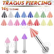 tlbbecn3 316l steel tragus labret 16g w a 3mm uv beach cone 