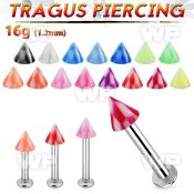 tlbckcn3 316l steel tragus labret 16g w a 3mm uv checkered cone 