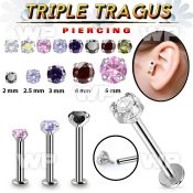 tlbczin 316l steel internal tragus labret w 2 5mm prong set cz