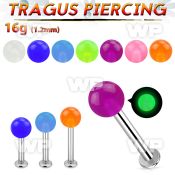 tlbglb4s 316l steel tragus labret 16g 4mm glow in the dark ball 