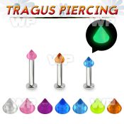 tlbglcn3 316l steel tragus labret 16g 3mm glow in the dark cone 