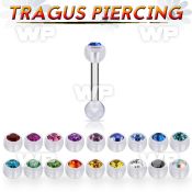 trg36 steel tragus barbell w a top 3mm crystal bio flex ball