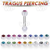 trg37 steel tragus barbell w a top 4mm crystal bio flex ball