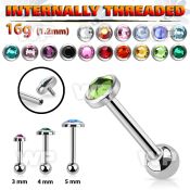 trgfb steel tragus barbell w crystal flat head sized 3mm  5mm