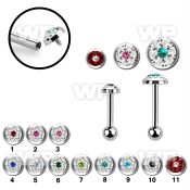 trgfrb steel tragus barbell flat top part multi crystals w dot
