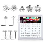 u34fjl6 box w 52 silver nose studs w flower crystal tops in clear