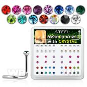 u36etfj box w 316l steel nose screw spirals 1mm 2mm round crysta nose piercing