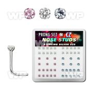 u36g4fj box w silver 925 l shaped nose studs 2mm round prong set nose piercing
