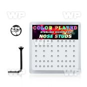 u3a44f6 box of black plated silver 925 l shaped nose studs clear nose piercing