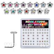 u3db4f3k box w silver 925 l shaped nose studs clear crystal flower nose piercing
