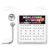 u3e06f box w silver 925 l shaped nose studs 2mm clear round crys nose piercing