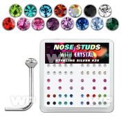 u3e0jf box w silver 925 l shaped nose studs 2mm round crystal nose piercing
