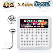 u3e96f box w silver 925 l shaped nose studs big 2 5mm clear crys nose piercing