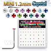 u3msjf box silver nose studs w 1.2mm prong set color crystals