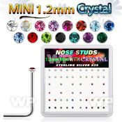u3sjf box silver nose studs w 1.2mm with color crystals