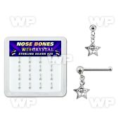 u413ey6 box w silver 925 nose bone dangling star clear round cen nose piercing