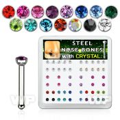 u43kpfj box w 316l steel nose bone 0 8mm 2mm round crystal tops nose piercing