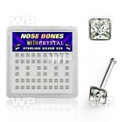 u43v4f6 box w silver 925 nose bone 2mm square shaped clear cryst nose piercing