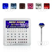 u43v4f box w silver 925 nose bone 2mm square shaped crystal top nose piercing