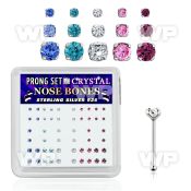 u44fm4j box w silver 925 nose bone assorted sizes mix prong set nose piercing
