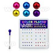 u4jr4fe box w silver 925 nose bone 1mm mixed color plated ball nose piercing