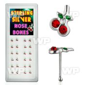 u6x64 box w silver 925 nose bone crystal cherries green leaves nose piercing
