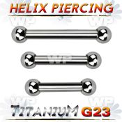 ubber31b titanium g23 helix barbell, 14g (1.6mm) w two 3mm balls