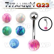 ubnop6 titanium g23 banana belly ring w 6mm synthetic opal ball