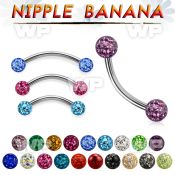 um4udas surgical steel nipple banana 5mm multi crystal ferido balls resin cover