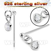 un1q4ge silver fishtail straight nose stud ball bezel set cz
