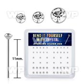 un4fj6 box w silver 925 un bent nose stud mixround clear crystal belly piercing