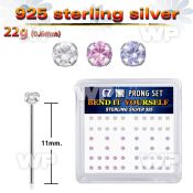 un6g4fj box w silver 925 un bent nose stud 2mm round prong set belly piercing