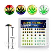 unbife box w silver 925 un bent nose stud assorted marijuana log belly piercing