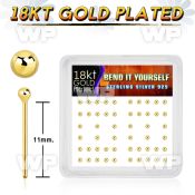 unfet4k box w silver 925 un bent nose stud 18k gold plated 2mm nose piercing
