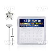 ung436 box w silver 925 un bent nose stud 3mm star shaped clear belly piercing