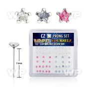 ung43j box w silver 925 un bent nose stud 3mm star shaped prong belly piercing